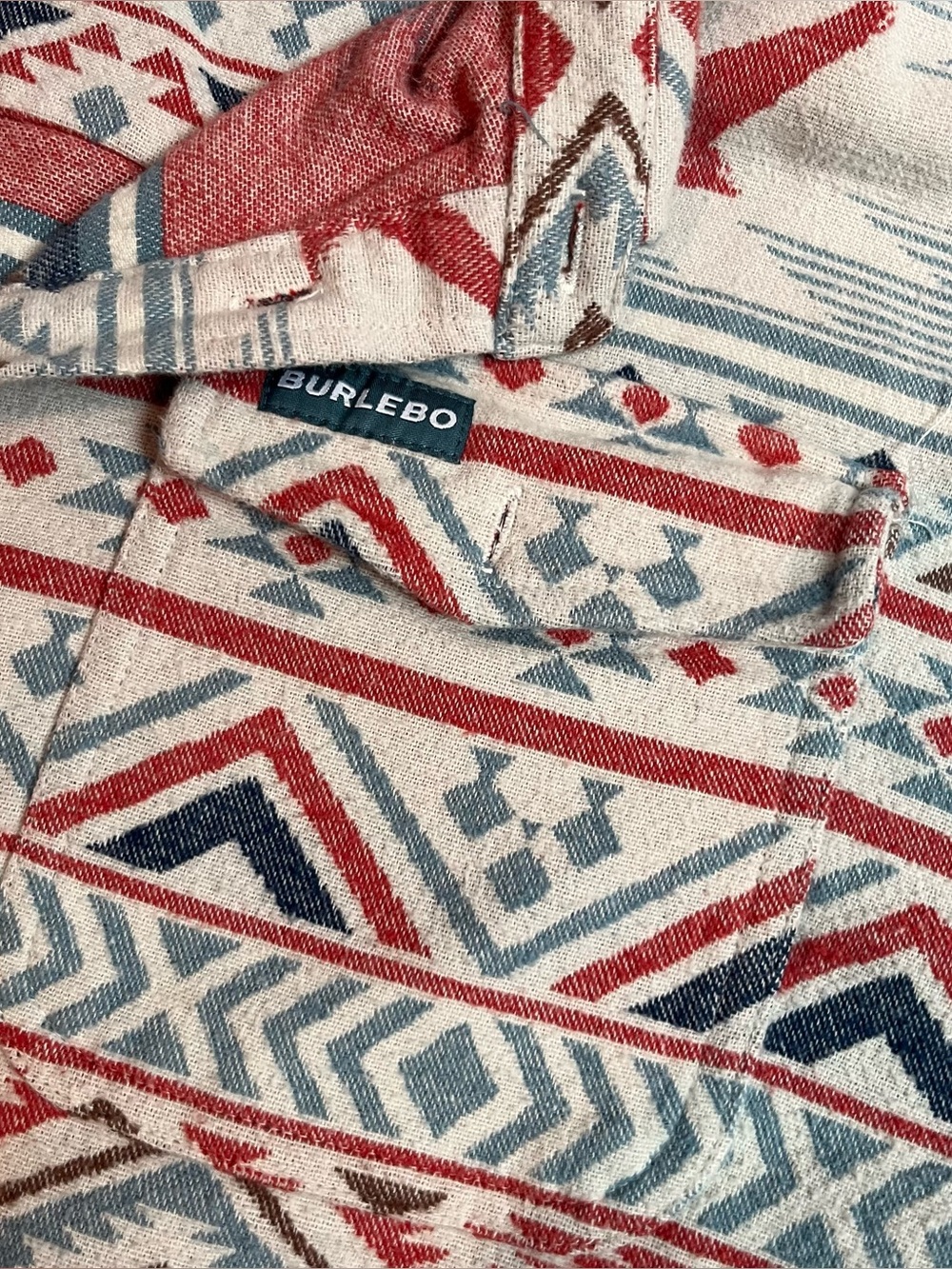 Burlebo Patterned Button-Up Shirt Jacket in Light Blue and Red Sz XL - Picture 7 of 10